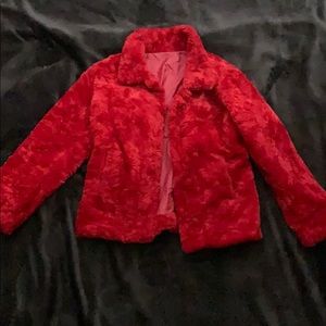 Red furry jacket